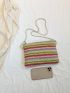 Color Block Straw Bag Zipper For Beach