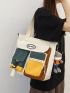 Colorblock Shoulder Tote Bag Pocket Front Release Buckle Decor With Bag Charm For Daily