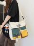 Colorblock Shoulder Tote Bag Pocket Front Release Buckle Decor With Bag Charm For Daily