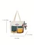 Colorblock Shoulder Tote Bag Pocket Front Release Buckle Decor With Bag Charm For Daily