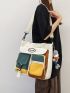 Colorblock Shoulder Tote Bag Pocket Front Release Buckle Decor With Bag Charm For Daily