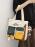 Colorblock Shoulder Tote Bag Pocket Front Release Buckle Decor With Bag Charm For Daily