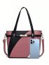 Medium Square Bag Colorblock Metal Decor Double Handle For Daily, Mothers Day Gift For Mom