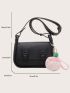 Small Saddle Bag Fashionable Two Tone Buckle Decor Flap PU