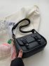 Small Saddle Bag Fashionable Two Tone Buckle Decor Flap PU