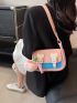 Small Saddle Bag Fashionable Color Block Buckle Decor Flap PU