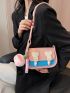 Small Saddle Bag Fashionable Color Block Buckle Decor Flap PU