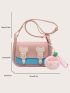 Small Saddle Bag Fashionable Color Block Buckle Decor Flap PU