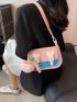 Small Saddle Bag Fashionable Color Block Buckle Decor Flap PU