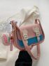 Small Saddle Bag Fashionable Color Block Buckle Decor Flap PU