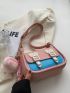 Small Saddle Bag Fashionable Color Block Buckle Decor Flap PU