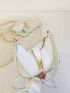 Small Hobo Bag White Snakeskin Embossed Twist Lock PU