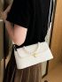 White Square Bag Fashionable Metal Lock Faux Pearl Decor Flap PU