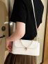 White Square Bag Fashionable Metal Lock Faux Pearl Decor Flap PU