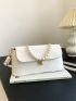 White Square Bag Fashionable Metal Lock Faux Pearl Decor Flap PU