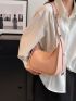 Pink Hobo Bag Minimalist Snail & Letter Embossed Zipper PU