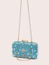 Mini Box Bag Rhinestone Decor Satin Chain Strap