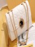 Small Square Bag Fashionable Quilted Detail Magnet Flap Chain PU