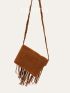 Brown Envelope Bag Fashionable Fringe Trim Flap PU