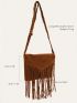 Brown Envelope Bag Fashionable Fringe Trim Flap PU