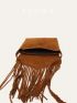 Brown Envelope Bag Fashionable Fringe Trim Flap PU