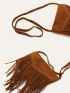 Brown Envelope Bag Fashionable Fringe Trim Flap PU