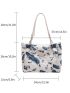 Graffiti Print Shoulder Tote Bag Letter Patch Decor Double Handle With Zipper Polyester Fashionable