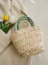 Ditsy Floral Pattern Straw Bag Bow Decor No-closure Double Handle Vacation