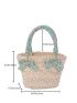 Ditsy Floral Pattern Straw Bag Bow Decor No-closure Double Handle Vacation