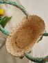 Ditsy Floral Pattern Straw Bag Bow Decor No-closure Double Handle Vacation