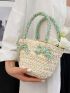 Ditsy Floral Pattern Straw Bag Bow Decor No-closure Double Handle Vacation