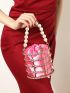 Mini Box Bag Rhinestone & Faux Pearl Decor Satin Drawstring Design