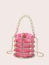 Mini Box Bag Rhinestone & Faux Pearl Decor Satin Drawstring Design