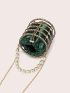 Mini Box Bag Rhinestone & Faux Pearl Decor Satin Drawstring Design