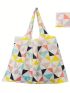 Oversized Shopper Bag Geometric Pattern Foldable Double Handle Nylon