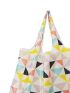 Oversized Shopper Bag Geometric Pattern Foldable Double Handle Nylon