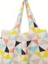 Oversized Shopper Bag Geometric Pattern Foldable Double Handle Nylon