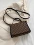 Mini Square Bag Geometric Pattern Buckle Decor Flap PU