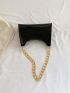 Small Baguette Bag Black Geometric Embossed Zipper Chain PU