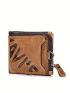 Genuine Leather Zipper Small Wallet Letter Graphic Vintage Brown