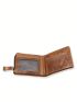 Genuine Leather Zipper Small Wallet Letter Graphic Vintage Brown