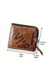 Genuine Leather Zipper Small Wallet Letter Graphic Vintage Brown