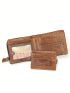 Genuine Leather Zipper Small Wallet Letter Graphic Vintage Brown