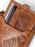 Genuine Leather Zipper Small Wallet Letter Graphic Vintage Brown