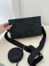 Chain Decor Square Bag With Coin Purse PU Black