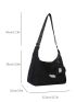 Letter Patch Hobo Bag Black With Coin Purse For Daily