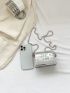 Mini Crocodile Embossed Square Bag Silver Flap Chain Strap