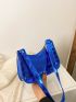 Mini Hobo Bag Embossed Detail Metallic Blue Funky