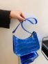 Mini Hobo Bag Embossed Detail Metallic Blue Funky