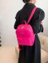 Small Classic Backpack Quilted Pattern Studded Decor Neon Pink Funky